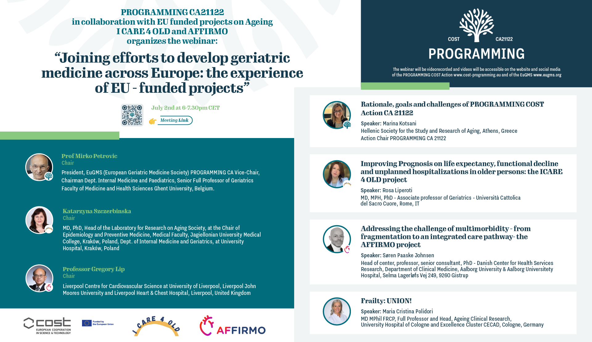 2nd July Webinar: “Joining efforts to develop geriatric medicine across Europe: the experience of EU – funded projects”