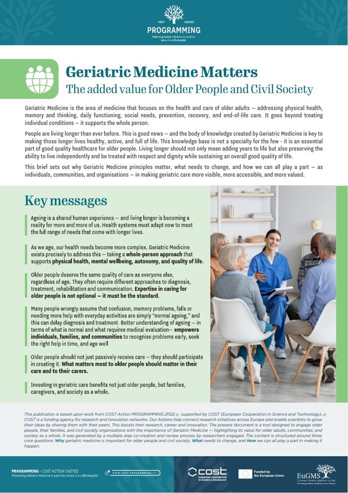 Cover – Policy Brief 01 – Geriatric Medicine Matters: The added value for Older People and Civil Society