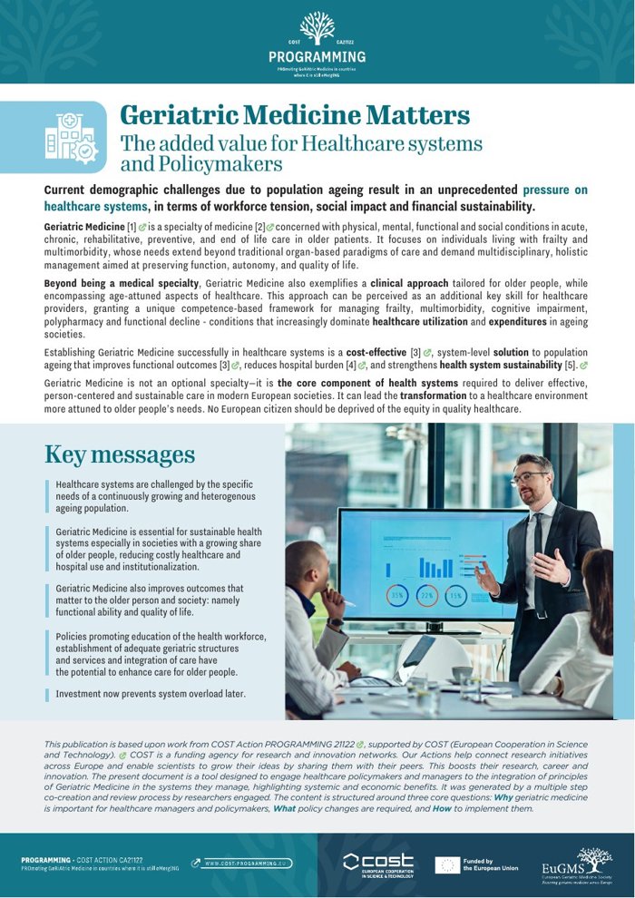 Cover – Policy Brief 04 – Geriatric Medicine Matters: The added value for Healthcare Systems and Policymakers